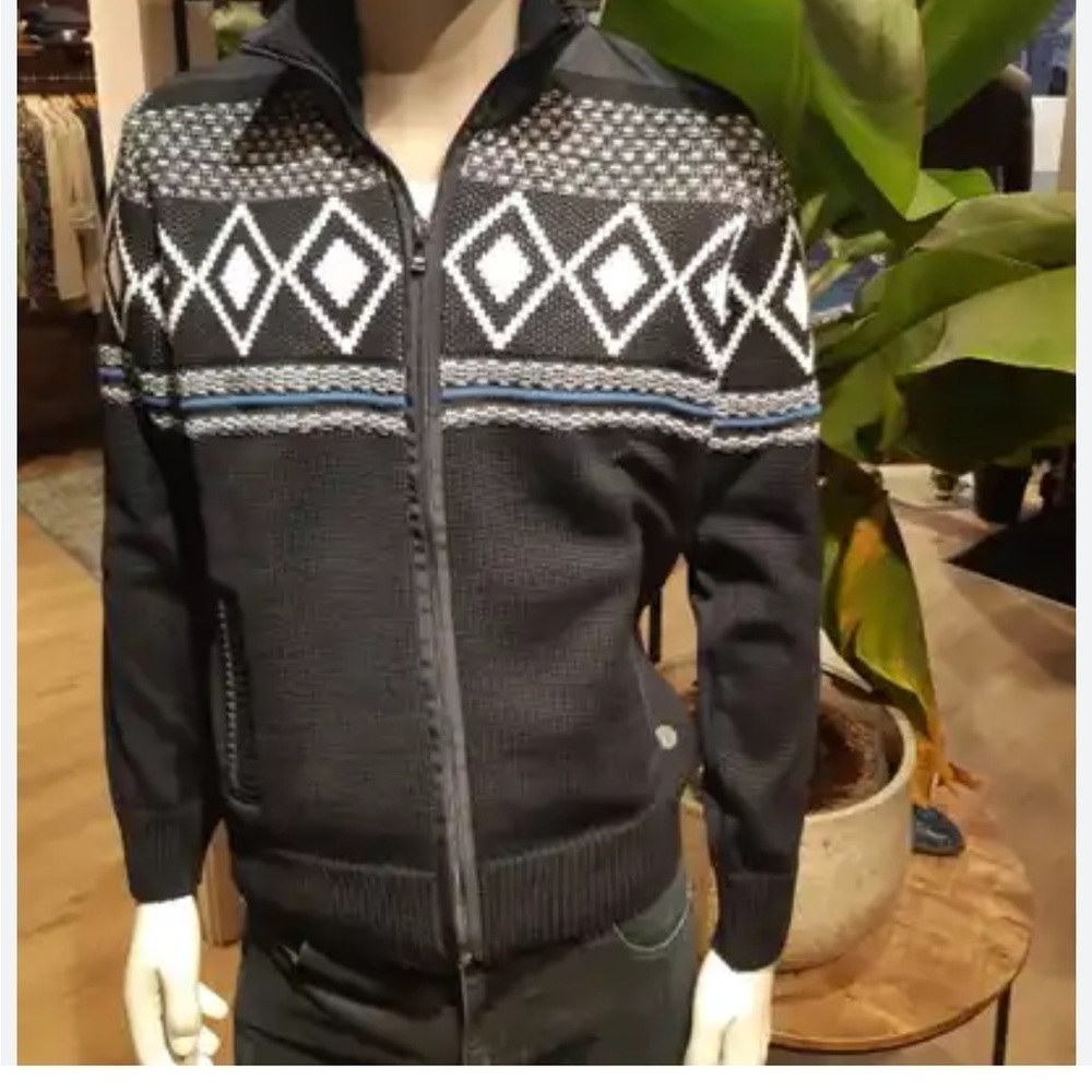 Impulso Made In Italy-50% Wool-Zip Up Cardigan-Diamond Design- Size Xxl-Eu/Xl Us